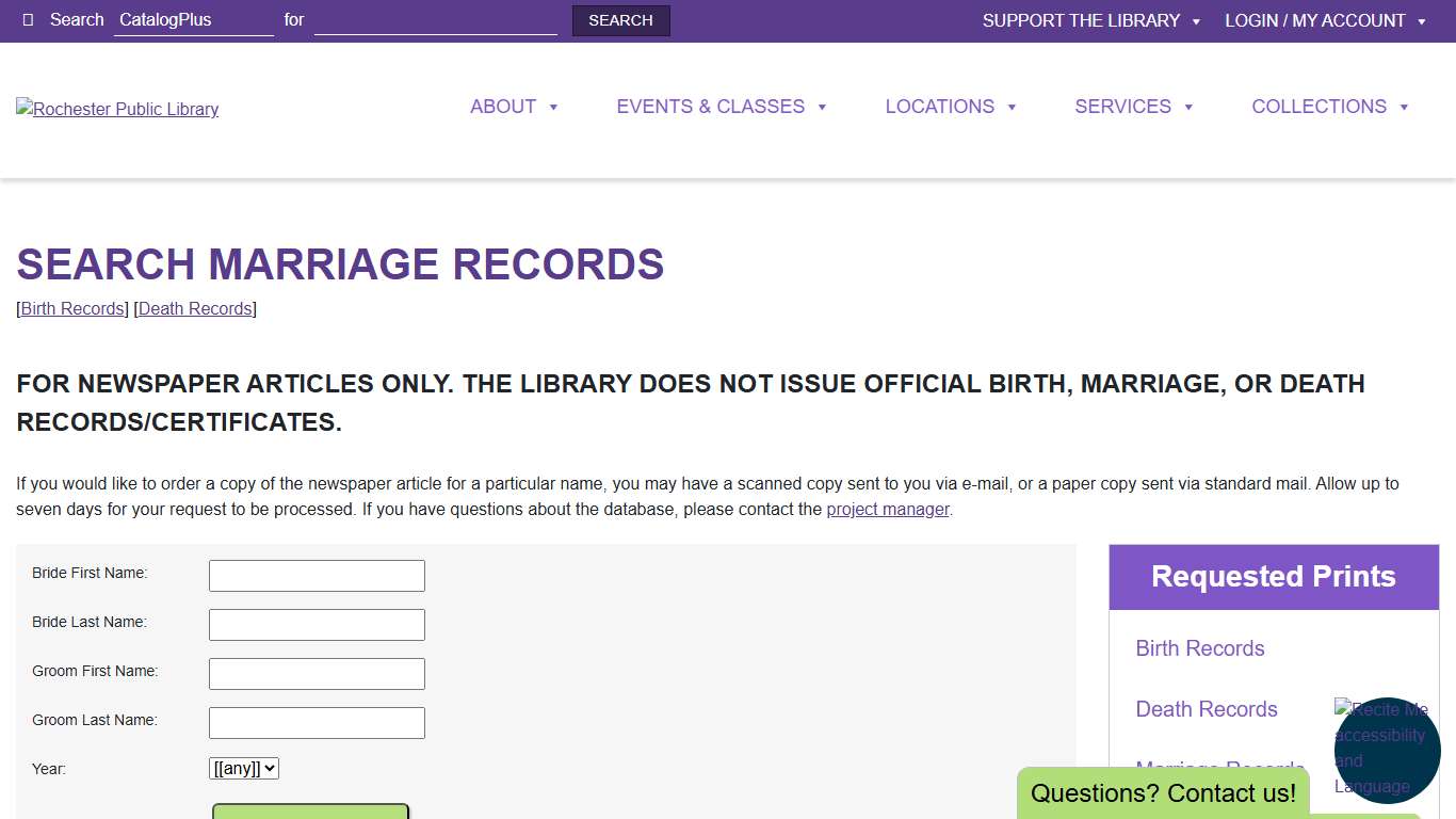 Search Marriage Records - Rochester Public Library