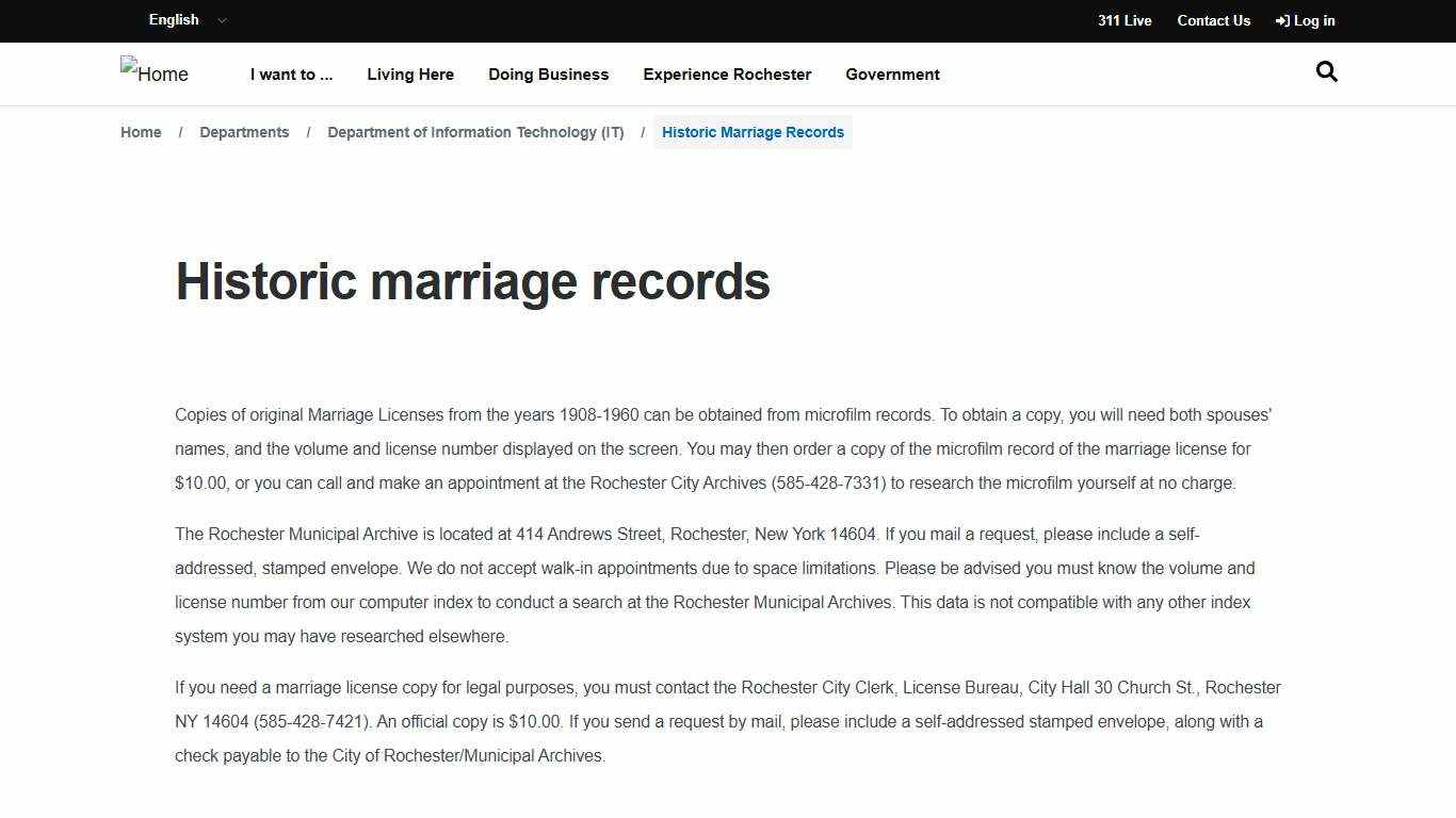 Historic marriage records City of Rochester, New York