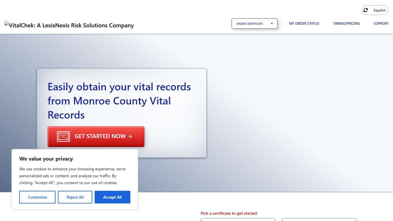 Monroe County Vital Records (NY) Order Certificates - VitalChek